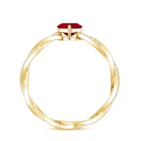 Natural 0.6 Carat Ruby Heart Engagement Ring with Diamond Braided Shank