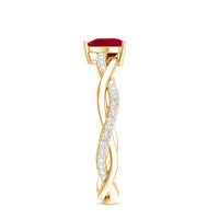 Natural 0.6 Carat Ruby Heart Engagement Ring with Diamond Braided Shank