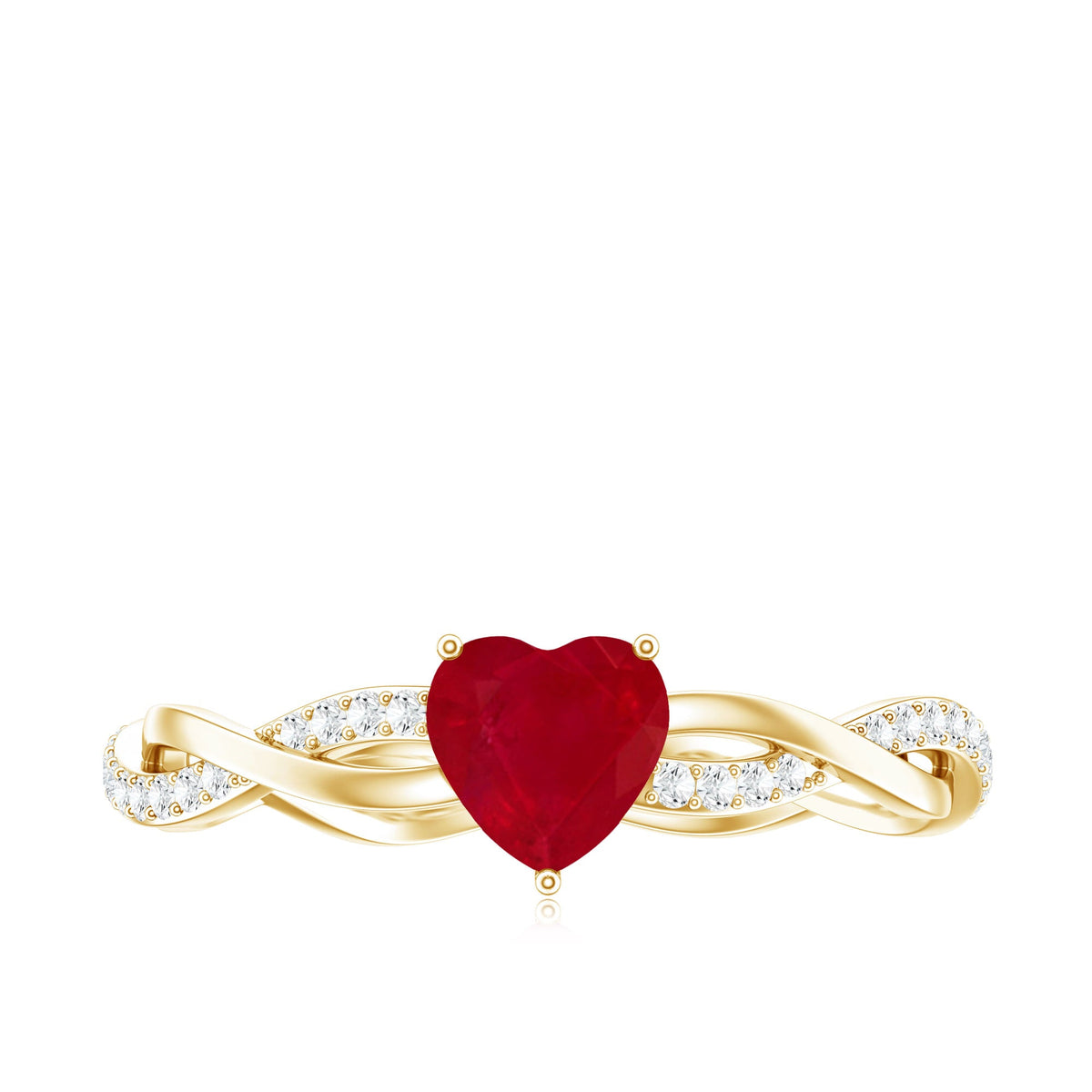 Natural 0.6 Carat Ruby Heart Engagement Ring with Diamond Braided Shank