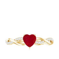 Natural 0.6 Carat Ruby Heart Engagement Ring with Diamond Braided Shank