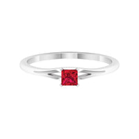 Natural Half Carat Princess Cut Ruby Promise Ring with Split Shank