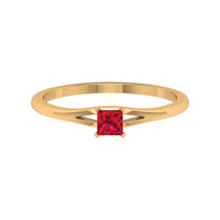 Natural Half Carat Princess Cut Ruby Promise Ring with Split Shank