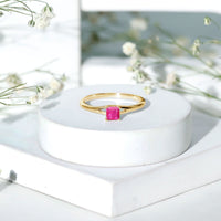 Natural Half Carat Princess Cut Ruby Promise Ring with Split Shank