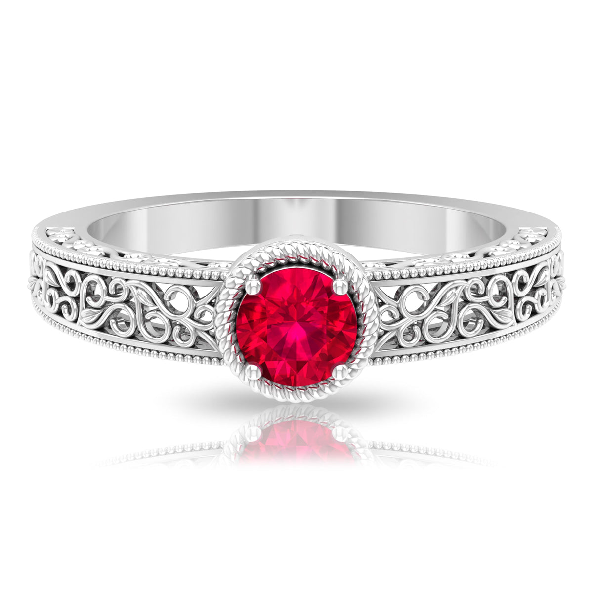 Vintage Inspired Ruby Solitaire Engagement Ring