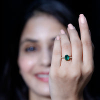 3 Carat Oval Cut Lab Created Emerald Solitaire Engagement Ring with Diamond