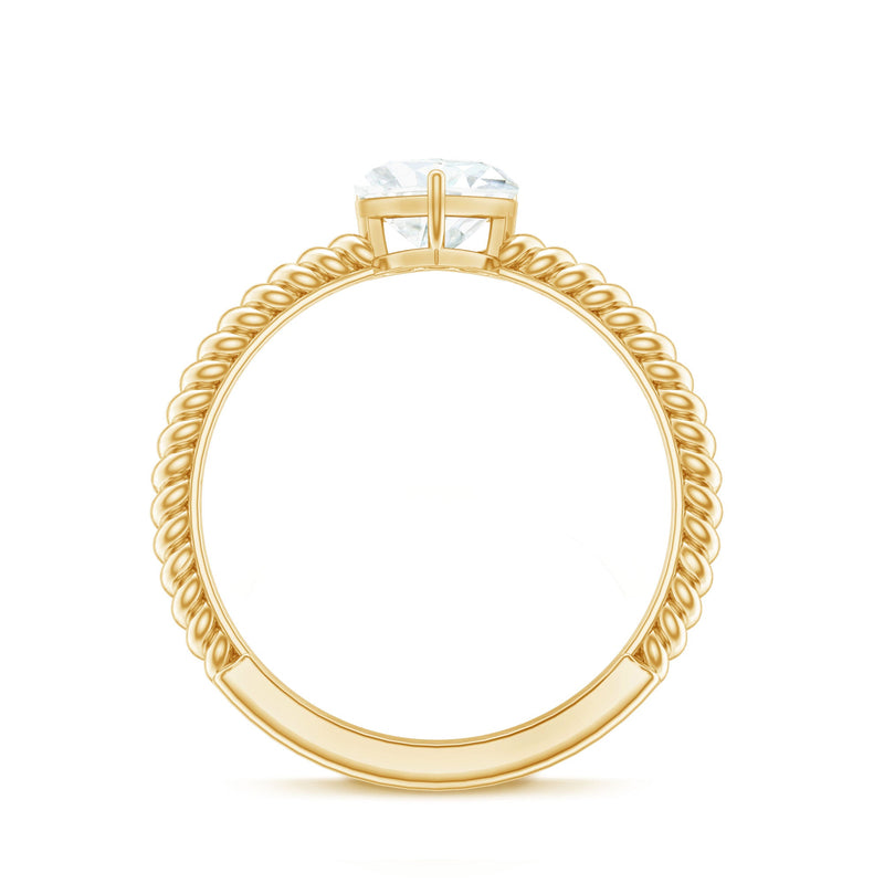 Moissanite solitaire promise ring with twisted rope band by Rosec Jewels, showcasing a sparkling central stone on a detailed band.