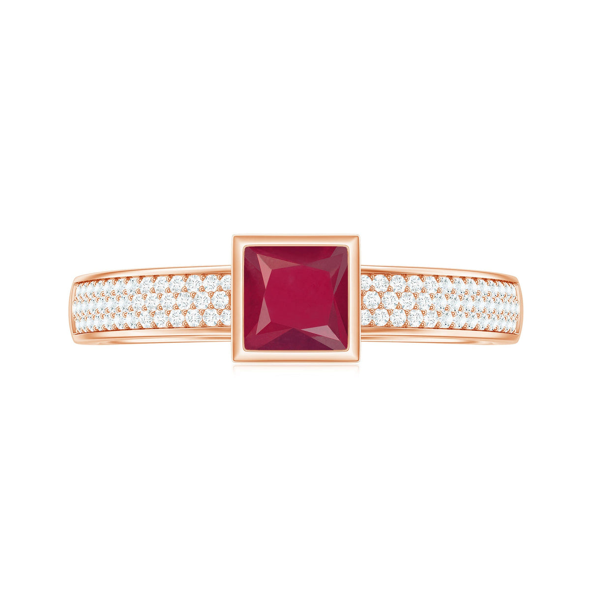 Natural 0.8 carat ruby princess cut engagement ring with diamonds from Rosec Jewels, showcasing the elegant ring design.