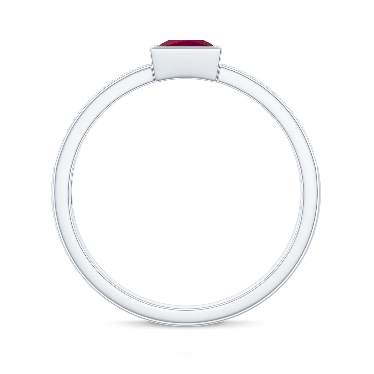 Natural 0.8 carat ruby princess cut engagement ring with diamond accents, crafted by Rosec Jewels.