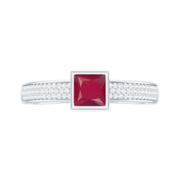 Natural 0.8 Carat Ruby princess cut engagement ring with diamond accent from Rosec Jewels, showcasing the elegant ring design.