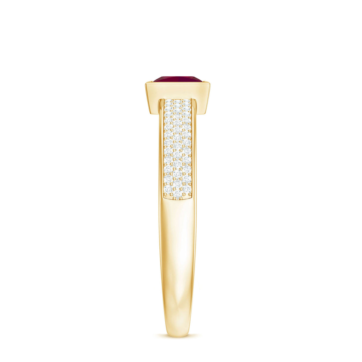 Natural 0.8 carat ruby princess cut engagement ring with diamond accents, featuring a rose gold band from Rosec Jewels.