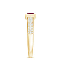 Natural 0.8 carat ruby princess cut engagement ring with diamond accents, featuring a rose gold band from Rosec Jewels.