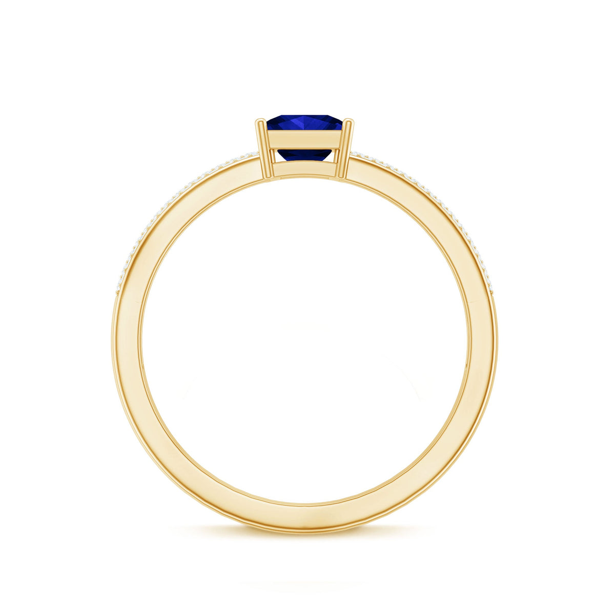 Rosec Jewels 5mm princess cut lab-created blue sapphire promise ring with diamond accent, showcasing elegant jewelry design.