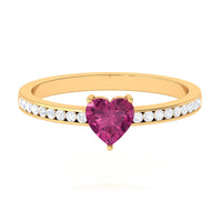 1 CT Heart Shape Pink Tourmaline Solitaire Ring with Diamond Side Stones