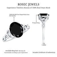 Natural 1.7 Carat Black Onyx Oval Engagement Ring with Celtic Knot