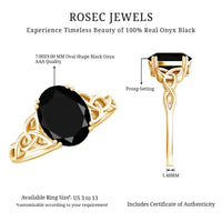 Natural 1.7 Carat Black Onyx Oval Engagement Ring with Celtic Knot