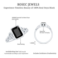 Emerald Cut Black Onyx Bezel Set Engagement Ring with Surprise Diamond