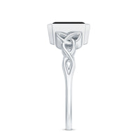 Emerald Cut Black Onyx Bezel Set Engagement Ring with Surprise Diamond