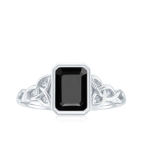Emerald Cut Black Onyx Bezel Set Engagement Ring with Surprise Diamond