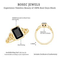 Emerald Cut Black Onyx Bezel Set Engagement Ring with Surprise Diamond