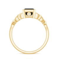 Emerald Cut Black Onyx Bezel Set Engagement Ring with Surprise Diamond