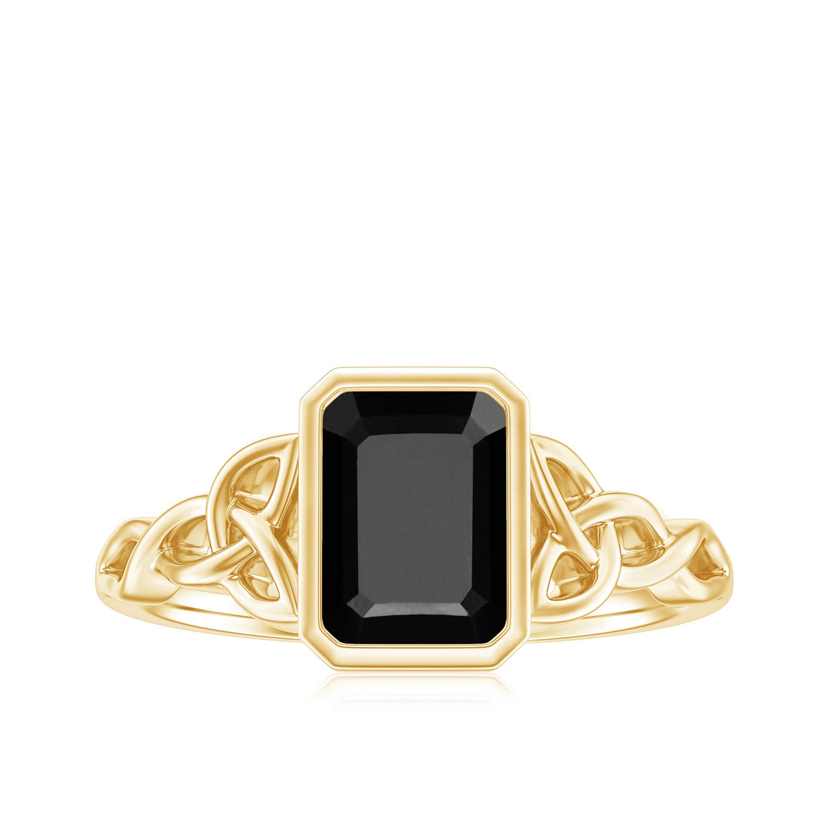 Emerald Cut Black Onyx Bezel Set Engagement Ring with Surprise Diamond