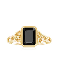 Emerald Cut Black Onyx Bezel Set Engagement Ring with Surprise Diamond