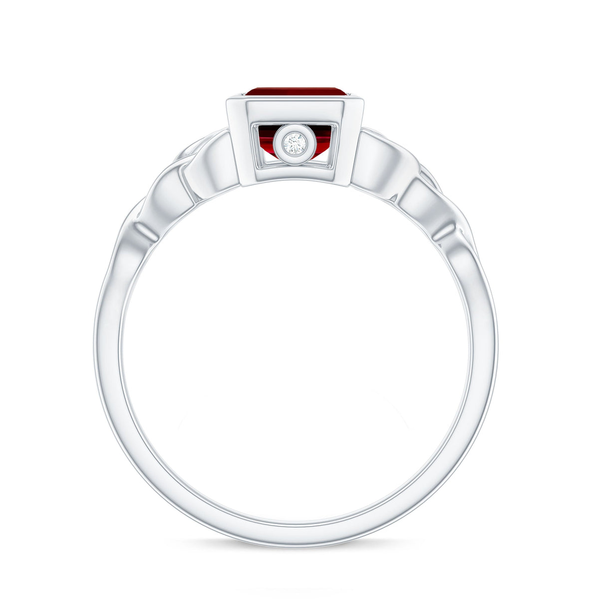 Bezel Set Emerald Cut Lab Created Ruby Celtic Engagement Ring