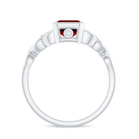 Bezel Set Emerald Cut Lab Created Ruby Celtic Engagement Ring