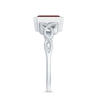 Bezel Set Emerald Cut Lab Created Ruby Celtic Engagement Ring