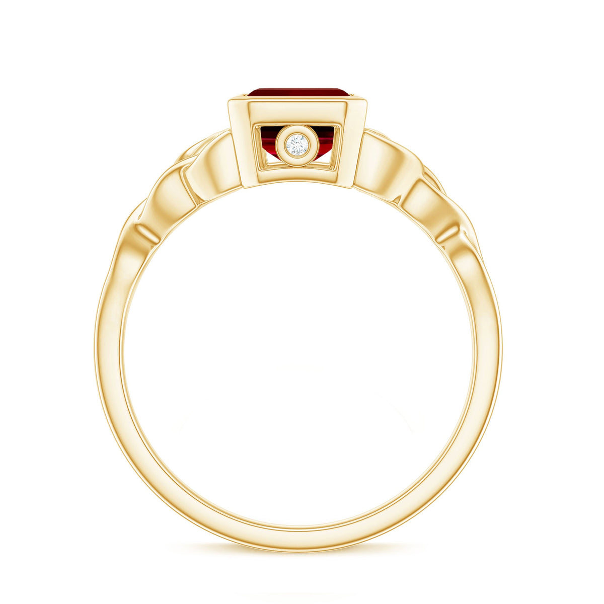 Bezel Set Emerald Cut Lab Created Ruby Celtic Engagement Ring