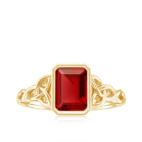 Bezel Set Emerald Cut Lab Created Ruby Celtic Engagement Ring