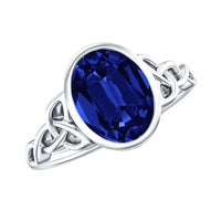 Certified 4 Carat Oval Lab Grown Blue Sapphire Bezel Set Engagement Ring
