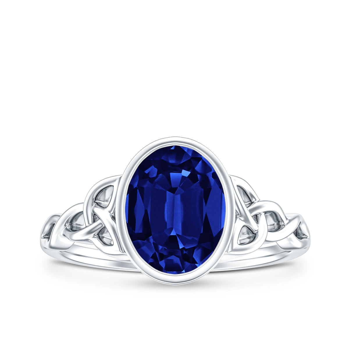 Certified 4 Carat Oval Lab Grown Blue Sapphire Bezel Set Engagement Ring