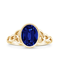 Certified 4 Carat Oval Lab Grown Blue Sapphire Bezel Set Engagement Ring