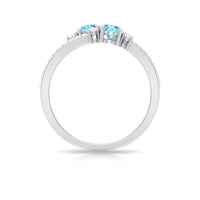 Natural aquamarine and diamond 2-stone promise ring with split shank design by Rosec Jewels, showcasing elegant craftsmanship.