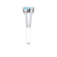 Natural aquamarine and diamond 2-stone promise ring with split shank design from Rosec Jewels, featuring elegant craftsmanship.
