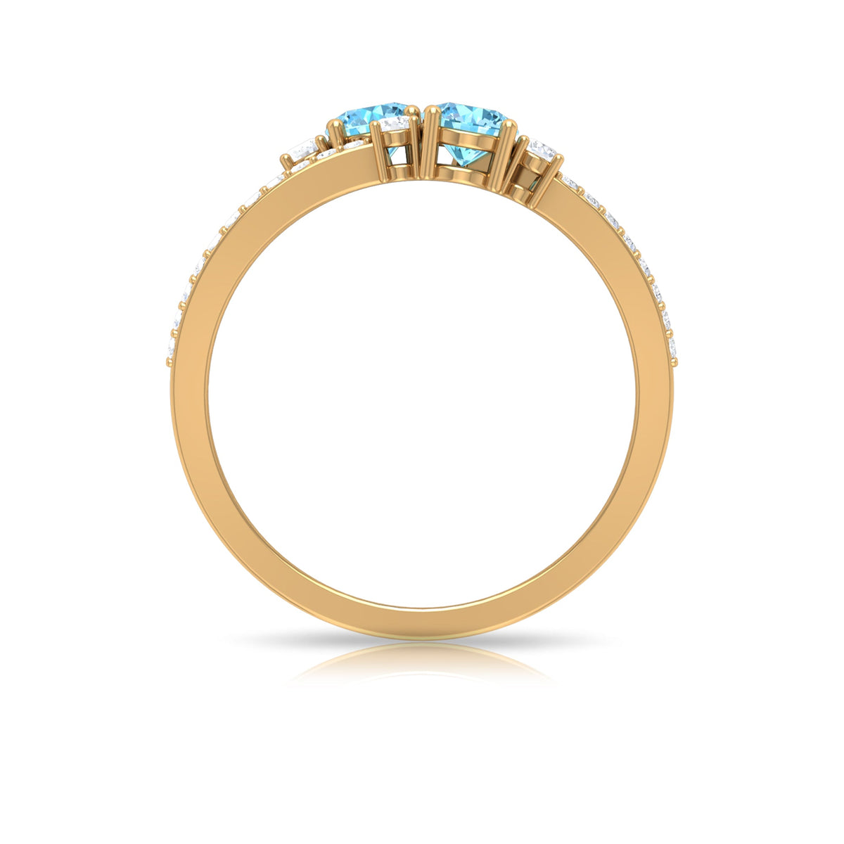 Natural aquamarine and diamond promise ring with split shank design by Rosec Jewels, showcasing the elegant two-stone setting.