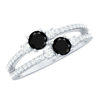 Genuine black onyx two-stone promise ring with small diamonds, featuring a silver band, by Rosec Jewels.
