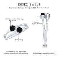 Genuine black onyx two-stone promise ring with diamond accents, featuring a sleek band and elegant design, by Rosec Jewels.