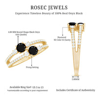 Black onyx and diamond two-stone promise ring from Rosec Jewels, featuring elegant black gemstone and sparkling accents.
