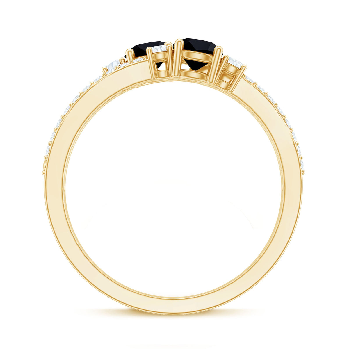 Genuine black onyx two-stone promise ring with diamonds, showcasing a elegant rosec Jewels ring with black gemstones and sparkling accents.