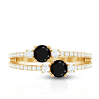 Genuine black onyx two-stone promise ring with diamond accents from Rosec Jewels, showcasing the elegant design and polished finish.