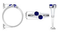 Real Blue Sapphire Two Stone Anniversary Ring with Diamond