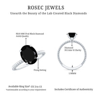 4.2 Carat Oval Lab Grown Black Diamond Solitaire Engagement Ring with Surprise White Diamond
