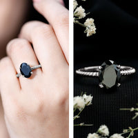 4.2 Carat Oval Lab Grown Black Diamond Solitaire Engagement Ring with Surprise White Diamond