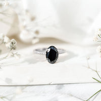 4.2 Carat Oval Lab Grown Black Diamond Solitaire Engagement Ring with Surprise White Diamond