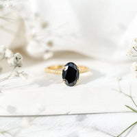 4.2 Carat Oval Lab Grown Black Diamond Solitaire Engagement Ring with Surprise White Diamond