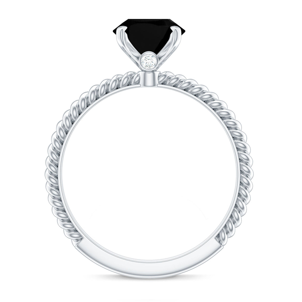 7x9mm oval cut black onyx solitaire engagement ring with diamond accent, crafted by Rosec Jewels.