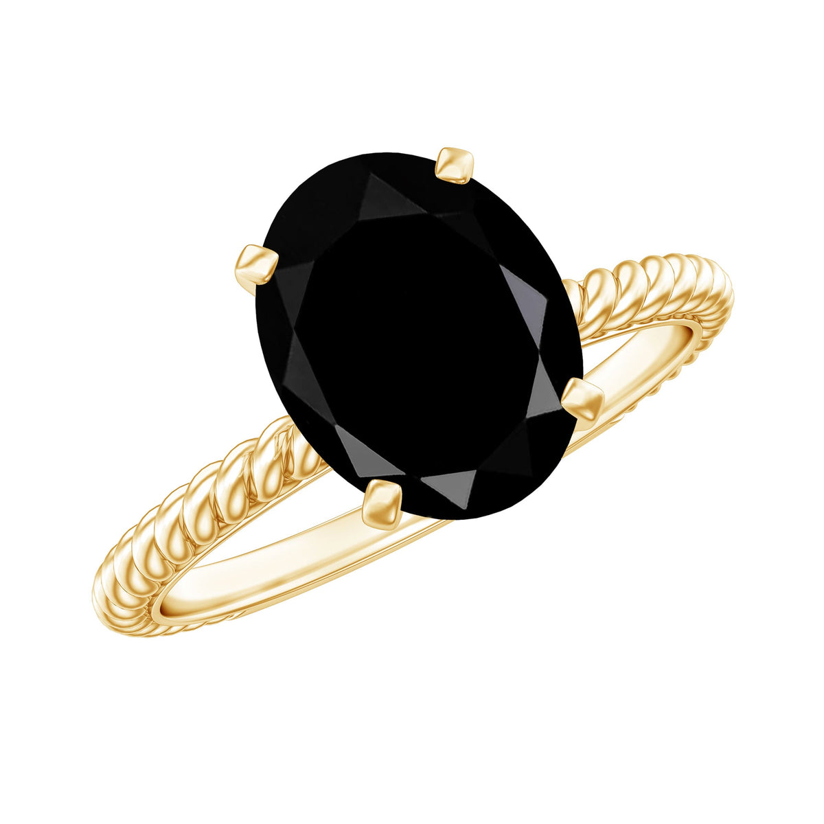 Oval cut black onyx solitaire engagement ring with diamond accents by Rosec Jewels, showcasing the elegant ring design.