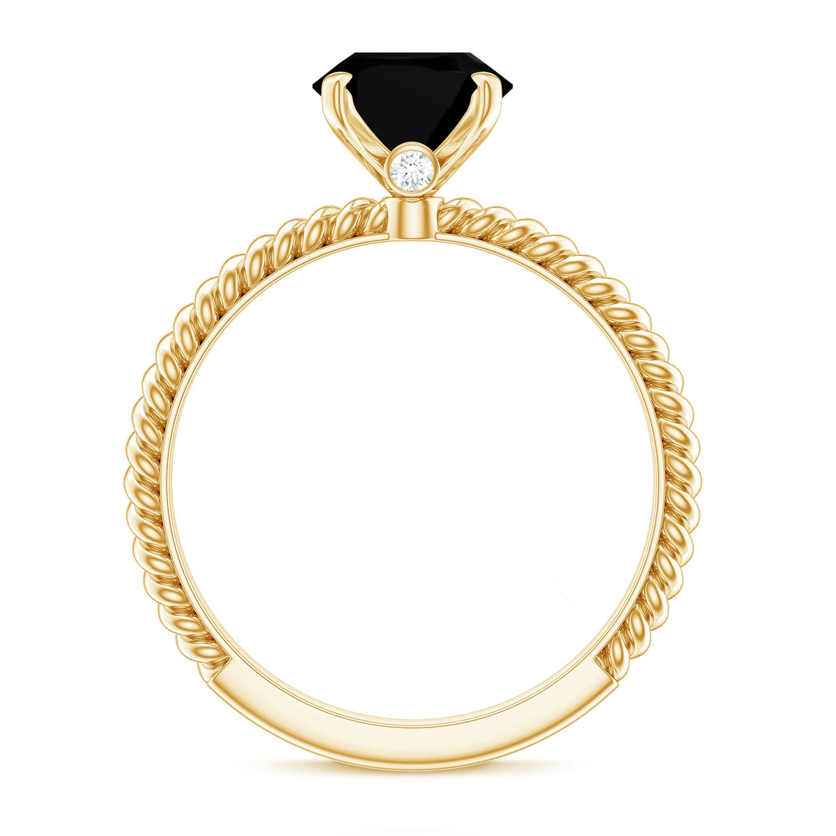 Black Onyx solitaire engagement ring with 7x9mm oval cut stone and diamond accent, crafted by Rosec Jewels.